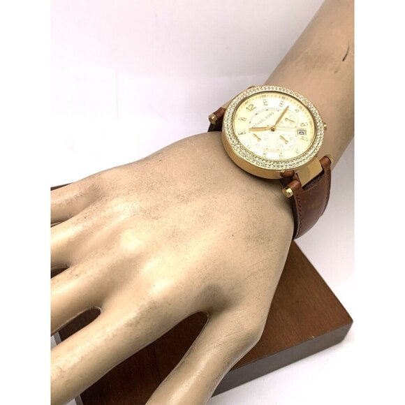 Michael Kors Women's Watch MK2249 Parker Quartz Gold Dial Leather Band 39mm - Picture 4 of 13